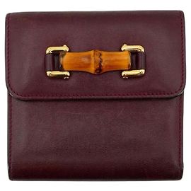 Gucci Monedero compacto de cuero marrón vintage con diseño de bambú Castaño