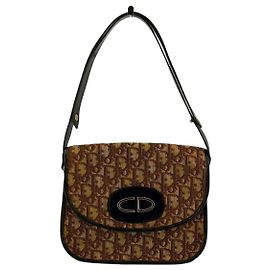 Dior Borsa a spalla in tela monogramma obliquo marrone Christian Marrone