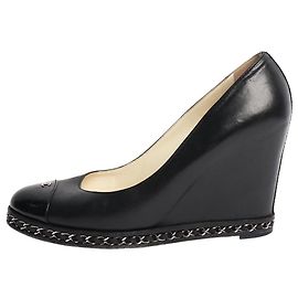 Chanel Schwarze Leder-Wedge-Pumps - Größe EU 39 Schwarz
