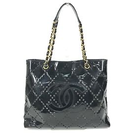 Chanel Black Enamel Leather Tote Bag Black