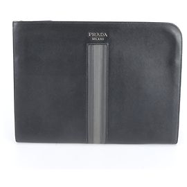 Prada Saffiano Leather Clutch Bag Brown Black
