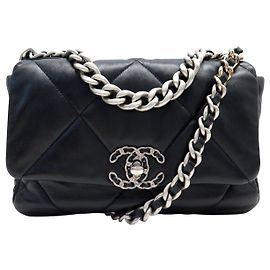 CHANEL 19 MEDIUM HANDBAG AS1160 BLACK QUILTED LEATHER WITH SHOULDER STRAP Black