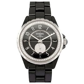 CHANEL J12-365 H3840 36.5MM DIAMONDS CERAMIC AUTOMATIC WATCH Black