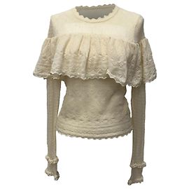 Ulla Johnson Augustina Rüschensweater aus ivory Wolle Weiß Roh