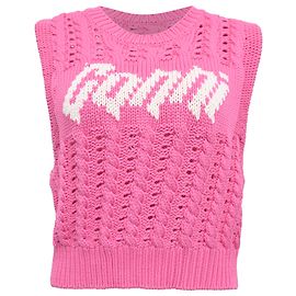 Ganni Logo Strick-Cropped-Weste aus rosa Viskose Pink