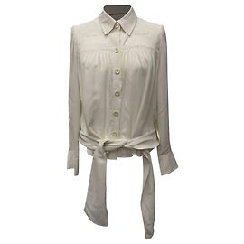 Blusa de seda marfim com laço na cintura e botões Chloé Branco Cru
