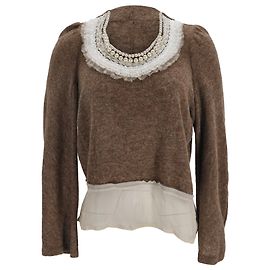 Comme Des Garcons Pull en laine marron orné de Tricot Comme des Garçons Marron Rouge