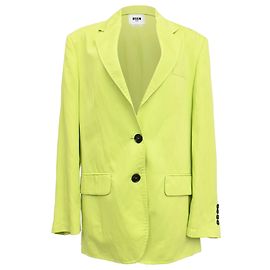 MSGM Single-Breasted Blazer with Pockets in Lime Green Linen Green