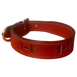 Collar para perro Hermès H de cuero rojo paladio Roja