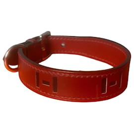 Hermès H leather dog collar red palladium Red