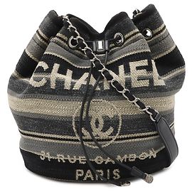 Borsa a Spalla Deauville Border di CHANEL Nero Multicolore