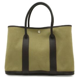 Hermès Garten PM Tote Tasche Khaki Dunkelbraun