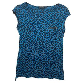 T-shirt Gucci con Stampa Leopardata Blu e Nera in Cotone Blu
