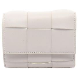 Bottega Veneta Cassette Maxi Intrecciato Small Tri-fold Wallet White