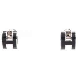 Boucles d'oreilles H Stud MINI POP d'Hermès Noir Argenté