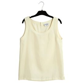 Chanel cerca de 1990 Top de Seda Ecru FR38 Top de Seda Ecru Blusa Sem Mangas UK10 US8 Cru