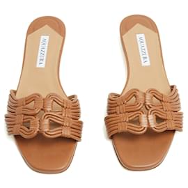 Sandalias Mules Aquazzura EU38.5 Planos de Cuero Trenzado UK5.5 US8 Nuevas Camello