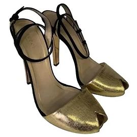 Sandali Gucci Oro Metallizzato e Suede Nero Taglia 39 D'oro