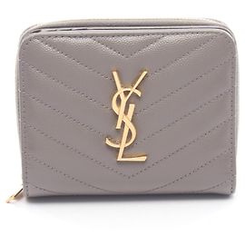 Billetera bi-fold de cuero gris Yves Saint Laurent Castaño