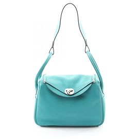 Borsa a Spalla Hermès Lindy 26 Blu Verde