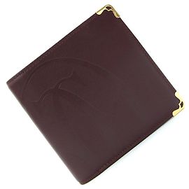 Cartier Must Bi-fold Wallet in Bordeaux Leather Dark red