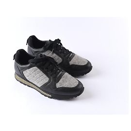 Gucci Runner Sneakers Black Leather and Grey Felt Black