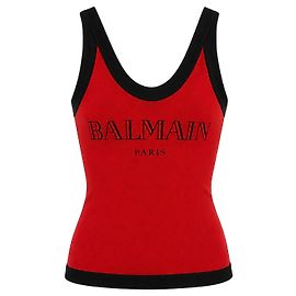 Top sem mangas Balmain preto e vermelho Preto Vermelho