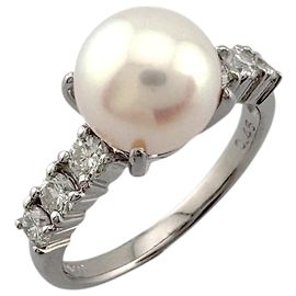 Autre Marque Platinbandring mit Diamant und Perle Silber