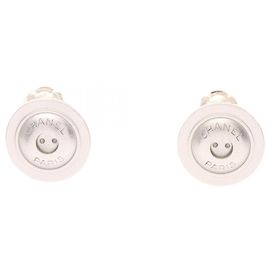 Chanel Silver Stainless Steel Clip Earrings Silvery
