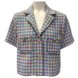 Chaqueta de manga corta Vizam en tweed multicolor azul Maje Azul