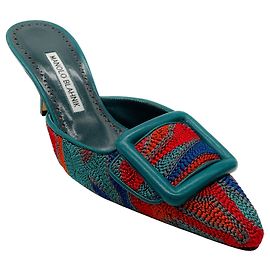 Manolo Blahnik Teal / Red Maysale Mules Multiple colors