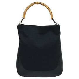 Gucci Bamboo Shoulder GG Canvas Noir