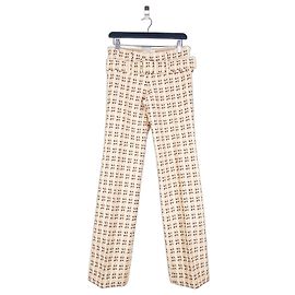Calças de brocado de seda dourada com cinto Prada SS02 Dourado