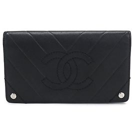 Chanel Black Bi-Fold Long Wallet Black