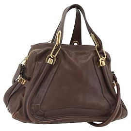 Chloé Bolsa de Mão Chloe Paraty em Couro 2 em 1 Marrom Dourado Auth 175425A Marrom Dourado