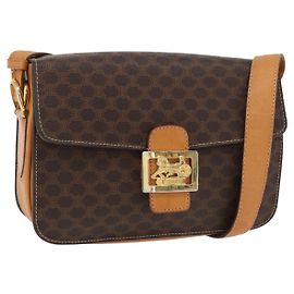 Céline Bolsa de lona Macadam Celine com estampa de carruagem em PVC couro marrom dourado Auth 177443A Marrom Dourado
