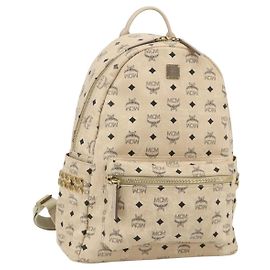 MCM Vicetos Logogram Backpack PVC Ivory Gold Auth 177118 Golden Cream