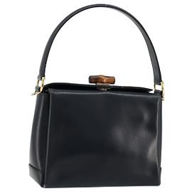 Sac à main en cuir Gucci Bamboo bleu marine or Auth ep14132 Doré Bleu Marine