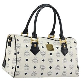 MCM Vicetos Logogram Bolso de Mano PVC Cuero Blanco Oro Auth 176296 Blanco Dorado