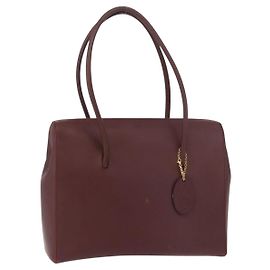 CARTIER Must Line Bolsa Tote Cuero Burdeos Oro Auth 175120A Dorado Burdeos