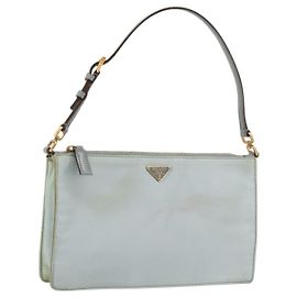 PRADA Accessory Pouch Nylon Light Blue Gold Auth 175876 Golden Light blue