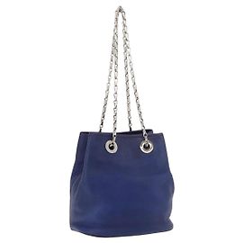 Céline CELINE Chain Shoulder Bag Leather Blue Silver Auth 177125A Silvery Blue