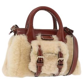 Chloé Bolsa de Mão Chloe Edith de Pele 2 em 1 Bege Ouro Auth 176971A Bege Dourado