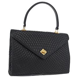 BALLY Bolsa de Mão Matelassada em Couro Preto e Dourado Auth BA12212A Preto Dourado