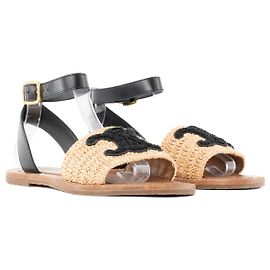 Céline CELINE - Sandali Jolly Triomphe Celine in rafia e pelle liscia nera (T37) Beige