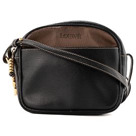 LOEWE - Bolsa transversal Loewe em couro amassado marrom e couro liso preto vintage Preto