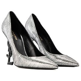 SAINT LAURENT - Tacchi Opyum in Argento Metallico e Nero (Taglia 41) Metallico