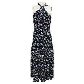 Vestido midi de seda crepe de chine estampado floral ruched Brock multi azul marinho da Veronica Beard Azul marinho