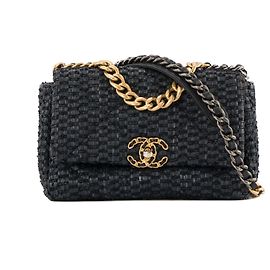 CHANEL - Borsa a Spalla Chanel 19 in Rafia e Tweed Blu Marino e Nero Blu navy