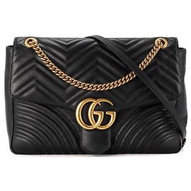 GUCCI - Borsa a Spalla GG Marmont GM in Pelle Liscia Nera Nero